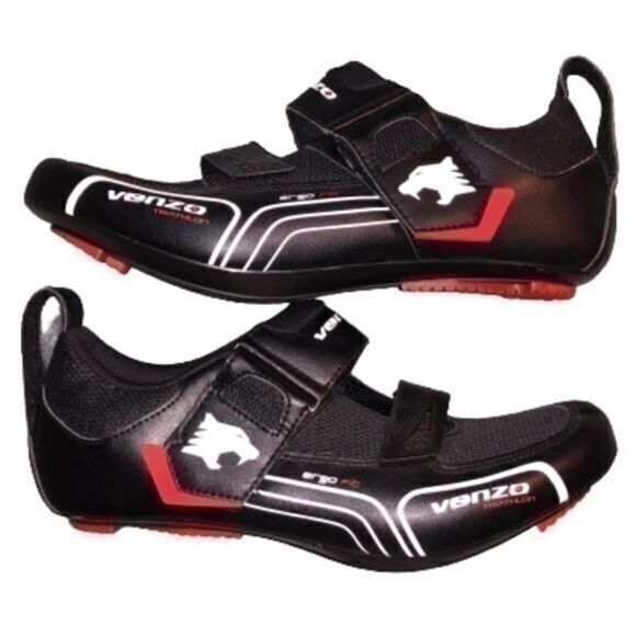 Venzo Triathalon Ergo Fit Black and Red Cycling Shoes, NWOT,  Mens Size 9 - Picture 1 of 12